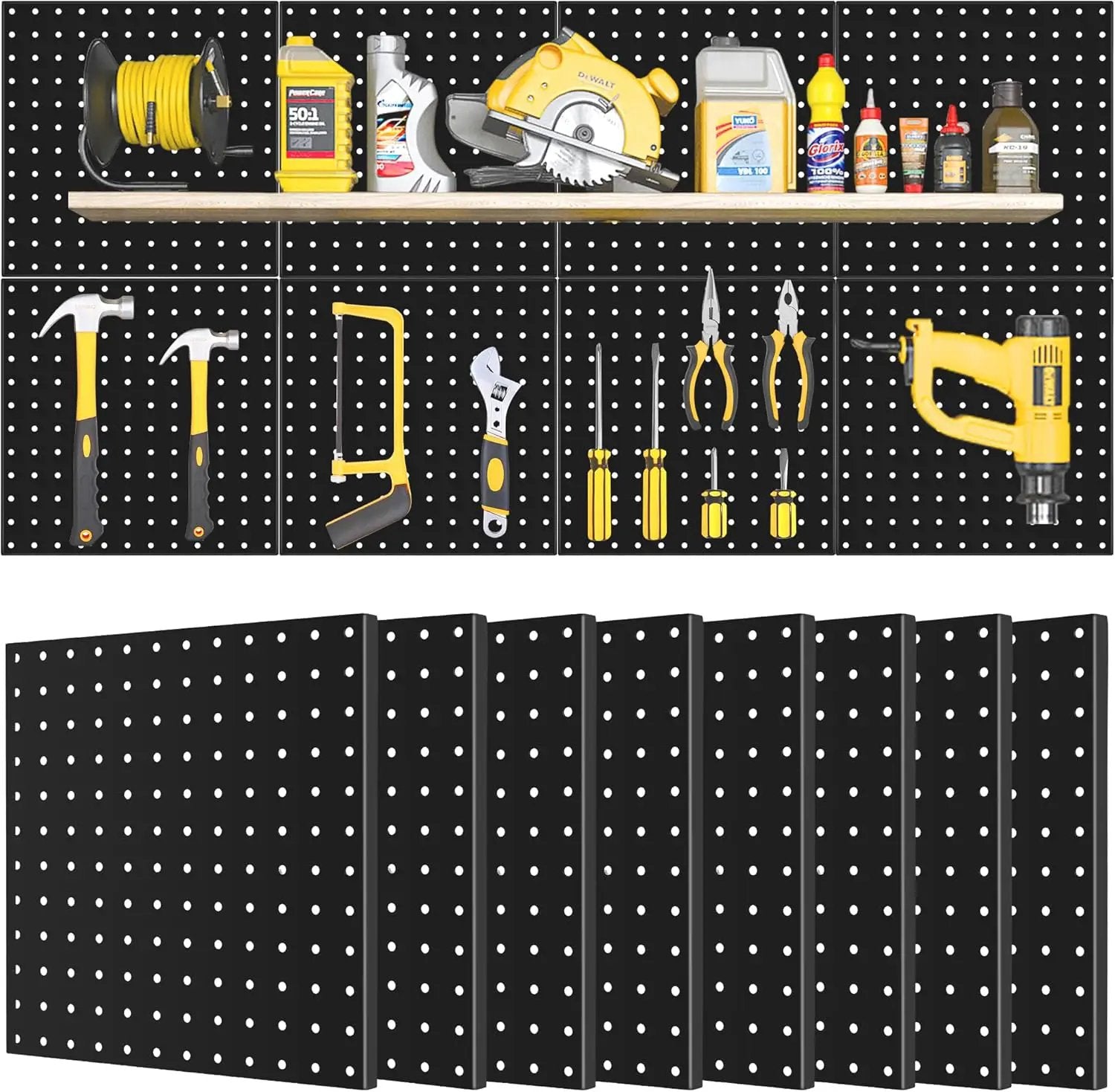 4 Pack Black Metal Pegboard Panels, Heavy Duty Steel Peg Boards Wall Organizer with Screw, Anchors and Washer Accessories for Garage, Tool Storage, Office Organization, Craft Room, Kitchen by GreenHaven Gardens