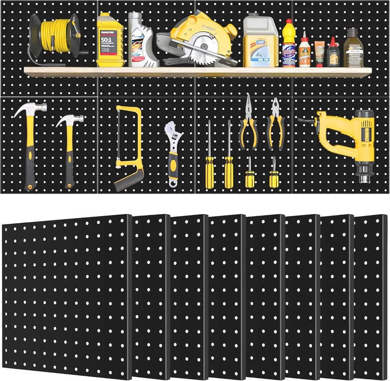 4 Pack Black Metal Pegboard Panels, Heavy Duty Steel Peg Boards Wall Organizer with Screw, Anchors and Washer Accessories for Garage, Tool Storage, Office Organization, Craft Room, Kitchen by GreenHaven Gardens