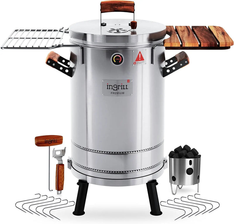 Charcoal Grills - 25 lbs Stainless Steel Smoker Grill 3-in-1 for Cooking & Home BBQ - Portable Vertical Smoker Barrel for Outdoor Grilling & Camping - Meat Grill with Thermometer & Accessories by GreenHaven Gardens