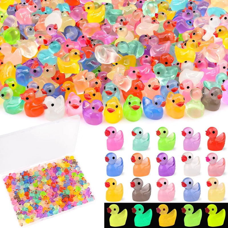 200PCS Mini Resin Animals Cute Tiny Ducks Glow in Dark,Miniature Duck Figures to Hide,Little Animal Toys Small Figurines Bulk for Topper Desk Garden Dollhouse Landscape Ornaments DIY Crafts & Decor by GreenHaven Gardens