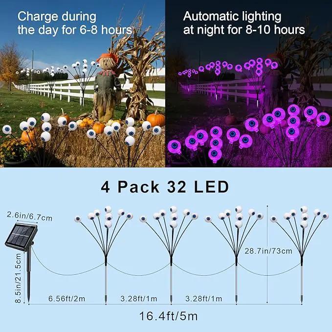 Solar Eyeball Lights Outdoor Waterproof 4 Pack 32 LED Halloween Eyeball Lights 8 Modes Scary Eyeballs Swaying Lights Eyeballs Halloween Decoration for Outside Yard Garden Party Decor (Purple) by GreenHaven Gardens