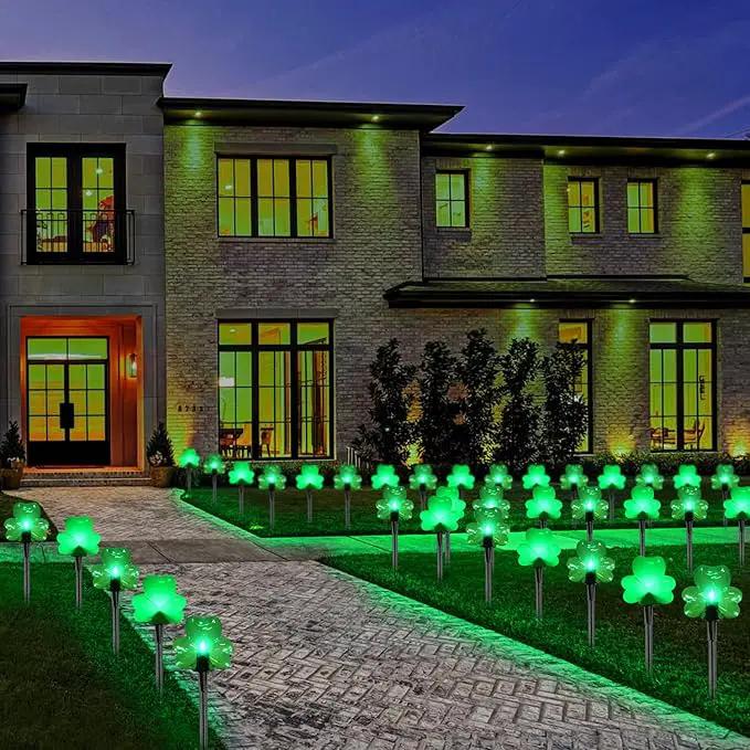 2*4 Pack LED St. Patricks Shamrock Pathway Lights for St. Patricks Day Decorations, Green Lucky Clover Pathway Stake Lights Outdoor Waterproof, UL Certified for Lawn Yard Walkway Irish Decor, Plug In by GreenHaven Gardens