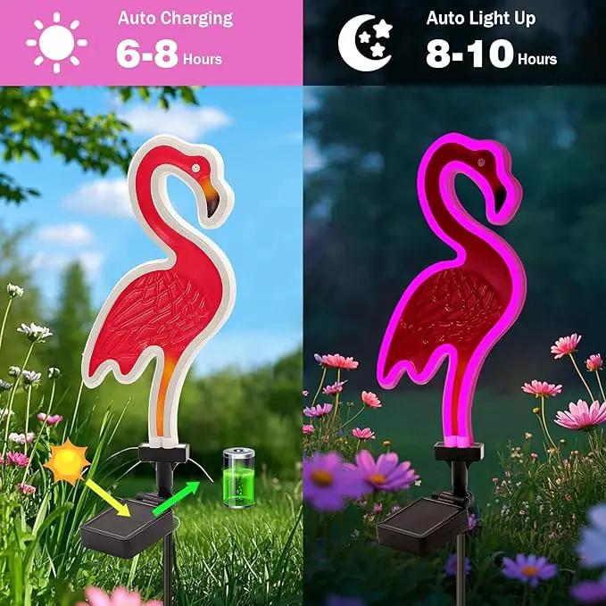Solar Flamingo Pink Neon Light - 2Pack 42 inch Metal Garden Stake Lights, Flamingo Gifts for Women Path Lighting for Yard Lawn Patio Walkway Decor by GreenHaven Gardens