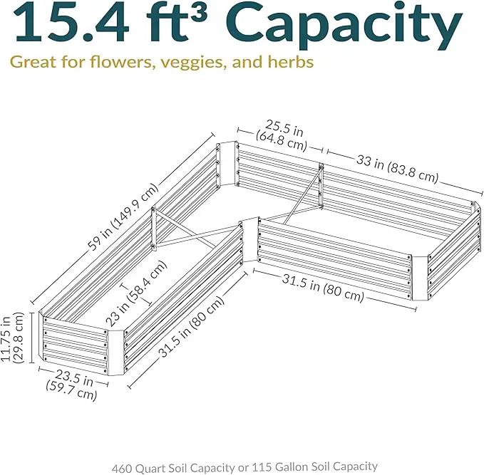 Sunnydaze 11.75" H Raised Metal Garden Bed - Galvanized Raised Garden Bed Outdoor for Vegetables and Flowers - Silver - L-Shaped by GreenHaven Gardens