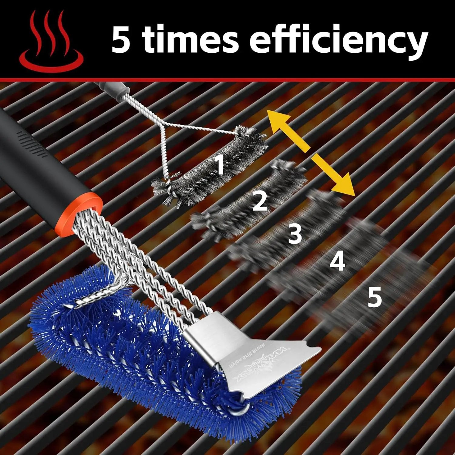 Grill Brush and Scraper, Safe Nylon Bristles Barbecue Triple Scrubbers Cleaning Brush for Cast Iron Grates/Porcelain/Weber Gas/Charcoal Grill,Extra Strong BBQ Cleaner Accessories (Blue) by GreenHaven Gardens