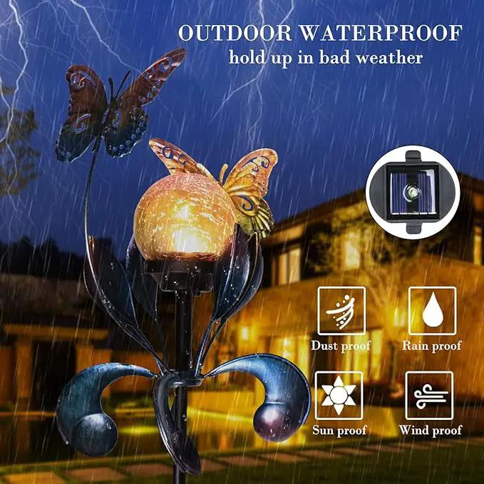 VCUTEKA Solar Lights Outdoor Metal Garden Stake Waterproof Crackle Glass Globe Garden Decor Butterfly for Pathway, Lawn, Patio, Yard by GreenHaven Gardens