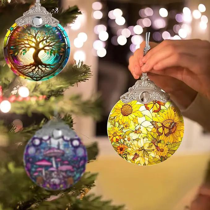 Stained Glass Suncatcher, Jocidea Sunflower and Butterfly Decor, Christmas Ornament, Holidays Ornaments, Christmas Tree Ornament, Sunflower and Butterfly Gifts by GreenHaven Gardens