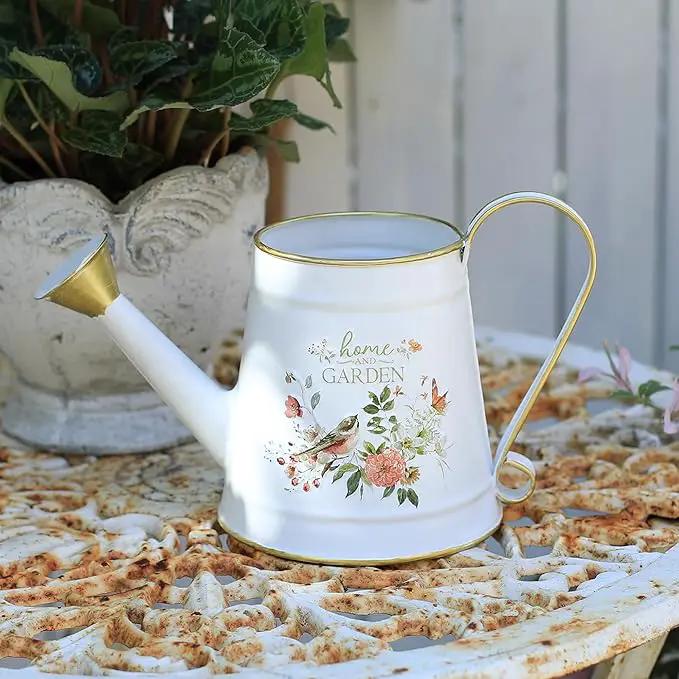 Cute Small Watering Can Indoor Plants Garden Metal Decorative Watering Cans for Outdoor Plants Bonsai Outdoor Garden Flower Decorative (White, 1.5L, 50.7 Oz) by GreenHaven Gardens