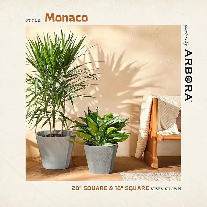ARBORA 16" Monaco Square Polyresin Indoor and Outdoor Planter with Stone Blend Concrete Gray Finish - Durable, Weatherproof, Lightweight, Large Plant Pot for Patio, Garden, Deck, Entryway by GreenHaven Gardens