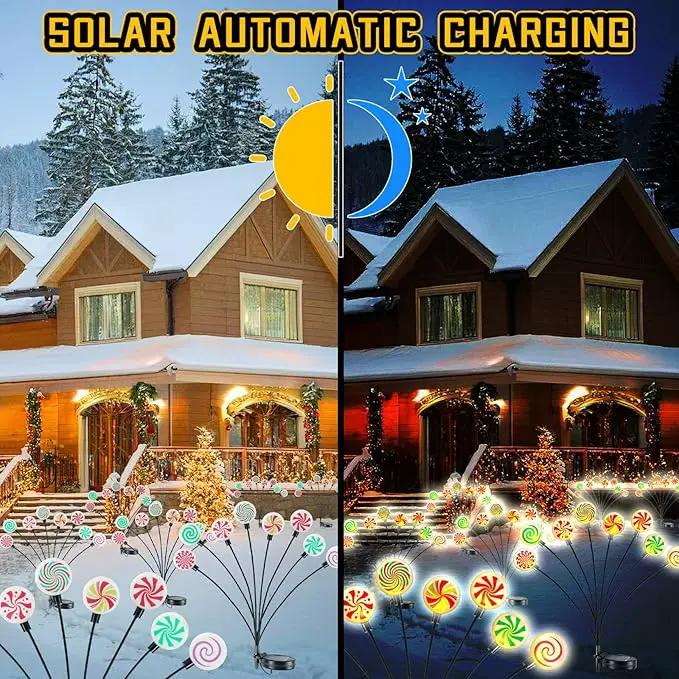 4 Pack 8 Patterns Christmas Decorations with 32 Lollipop Christmas Lights, Solar Christmas Lights Outdoor Waterproof with 8 Modes, Christmas Peppermint Candy Pathway Yard Decor for Garden/Lawn/Patio by GreenHaven Gardens