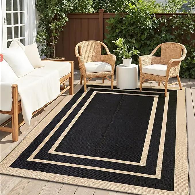 OLANLY Outdoor Rug 5x8 ft Waterproof, Reversible Outdoor Plastic Straw Rug, RV Mat, Indoor Outdoor Carpet Clearance for Patio, Camping, Balcony, Deck, Backyard, Black & Beige by GreenHaven Gardens