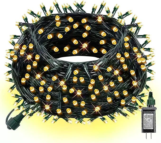Dazzle Bright Christmas String Lights, Connectable Waterproof String Lights Green Wire with 8 Modes, Christmas Decorations for Indoor Yard Garden (Warm White, 300 LED) by GreenHaven Gardens