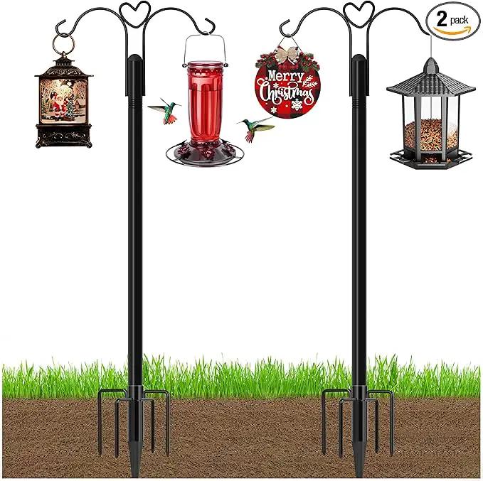 Ottsuls Bird Feeder Pole, 2 Pack 76 INCH Double Shepherds Hooks for Outdoor, with 5 Base Prongs Heavy Duty Tall Garden Planter Hooks for Hanging Flower Basket, Lantern, Hummingbird Feeder by GreenHaven Gardens