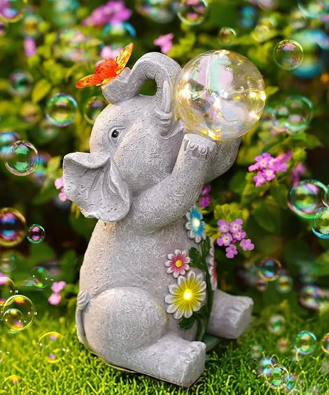 Solar Funny Elephant Statue for Garden: Outdoor Sculptures with Ball Lights and Butterfly Clearance Lawn Ornaments Yard Porch Patio Balcony - Gifts for Mom Grandma by GreenHaven Gardens
