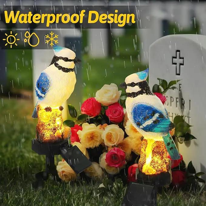 2 Pack Blue Jay Solar Lights Blue Jay Outdoor Decor Bluebird Solar Light Bird Figurine Garden Stake for Pathway Garden Lawn Yard Cemetery Decoration by GreenHaven Gardens