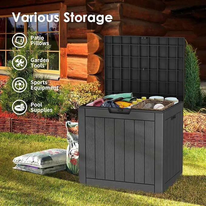 35 Gallon Lockable Resin Deck Box, Waterproof & UV-Resistant Outdoor Storage Box for Outdoor Cushion Storage, Garden Tools & Pool Accessories Storage, Black by GreenHaven Gardens