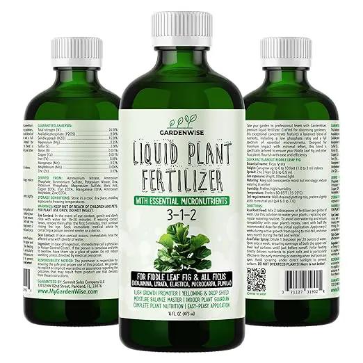 3-1-2 Liquid Fertilizer Concentrate with Micronutrients - Optimal Fiddle Leaf Fig Plant Food, Ideal for Ficus Lyrata & Fig Trees, Gold Leaf Enhanced Indoor Plant Fertilizer (32 OZ) by GreenHaven Gardens