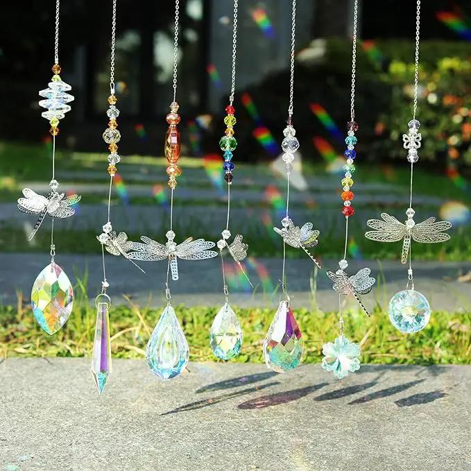 Pack of 7 Crystal Suncatchers Dragonfly Pendant Rainbow Maker Hanging for Window Wedding Garden Decor by GreenHaven Gardens