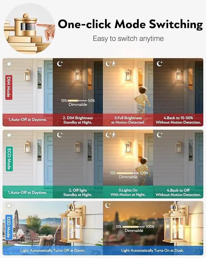 VIANIS Motion Sensor Outdoor Wall Lights Sconce, 2 Pack Dusk to Dawn Outdoor Light Fixture, Gold Waterproof Outdoor Motion Sensor Light for House, Doorway, Entryway, Garden,Hardwired, Non-Solar by GreenHaven Gardens