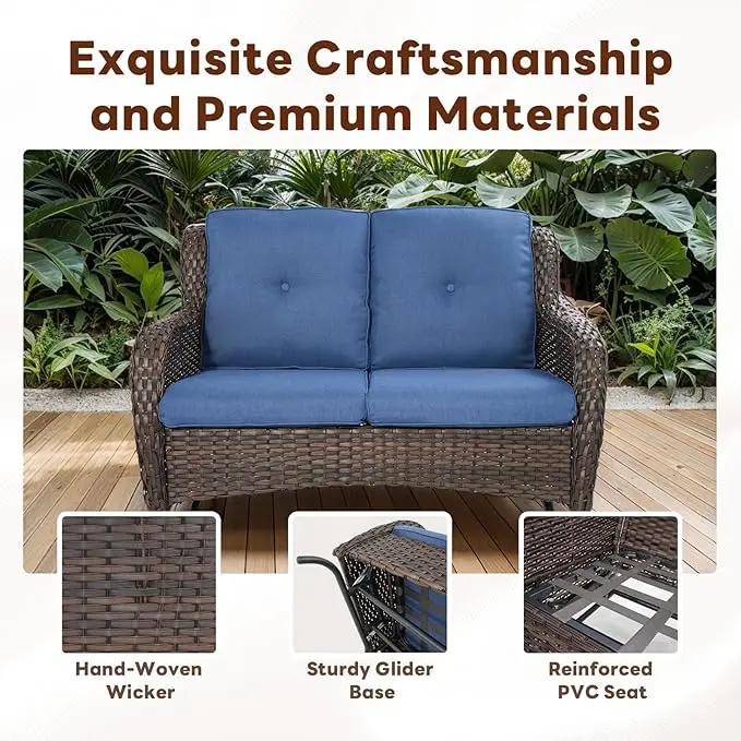 4 Piece Patio Furniture Set - Outdoor Glider Bench with Swivel Rocker Chairs and Coffee Table, High Back Small Outdoor Conversation Furniture Sets for Deck Sunroom Balcony Backyard by GreenHaven Gardens