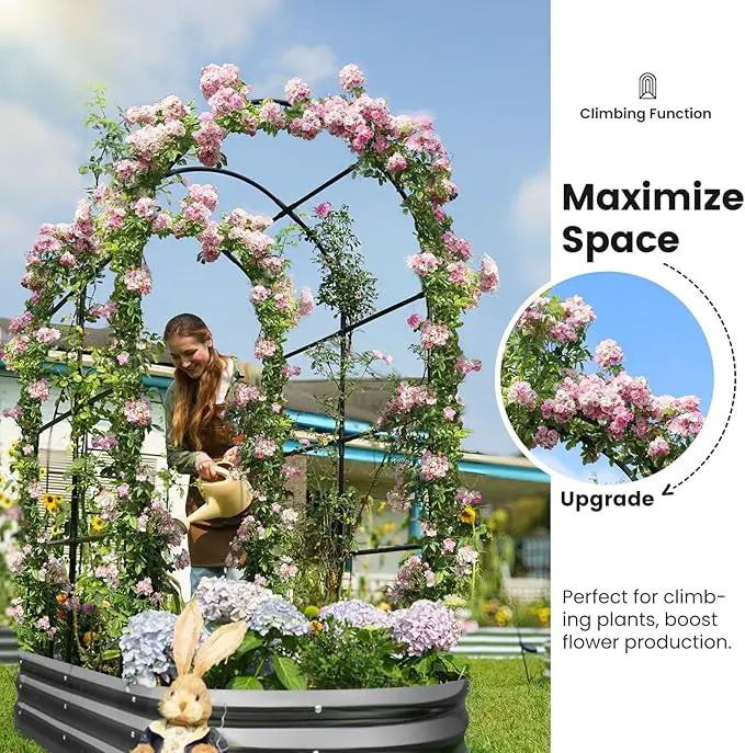 KING BIRD Raised Garden Bed with Arched Trellis Galvanized Planter Garden Box Outdoor for Gardening, Climbing Vegetables, Flowers 5.9x2.95x0.98 Ft, Dark Grey by GreenHaven Gardens