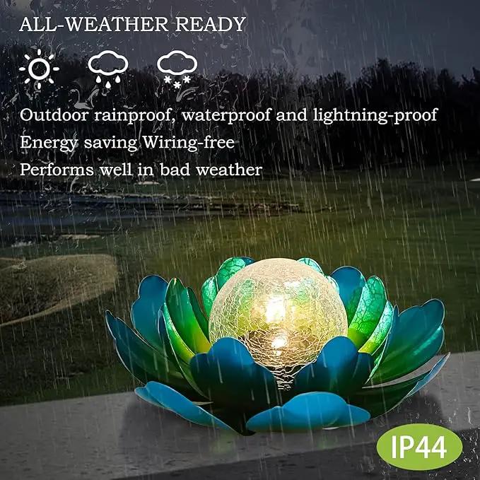 WNP Solar Powered Outdoor Decorative Lights Waterproof Lotus Flower with Crackle Glass Globe and Metal Base for Garden Patio Pathway Yard Tabletop Decor,Birthday Gift for Mom Sister Grandma by GreenHaven Gardens