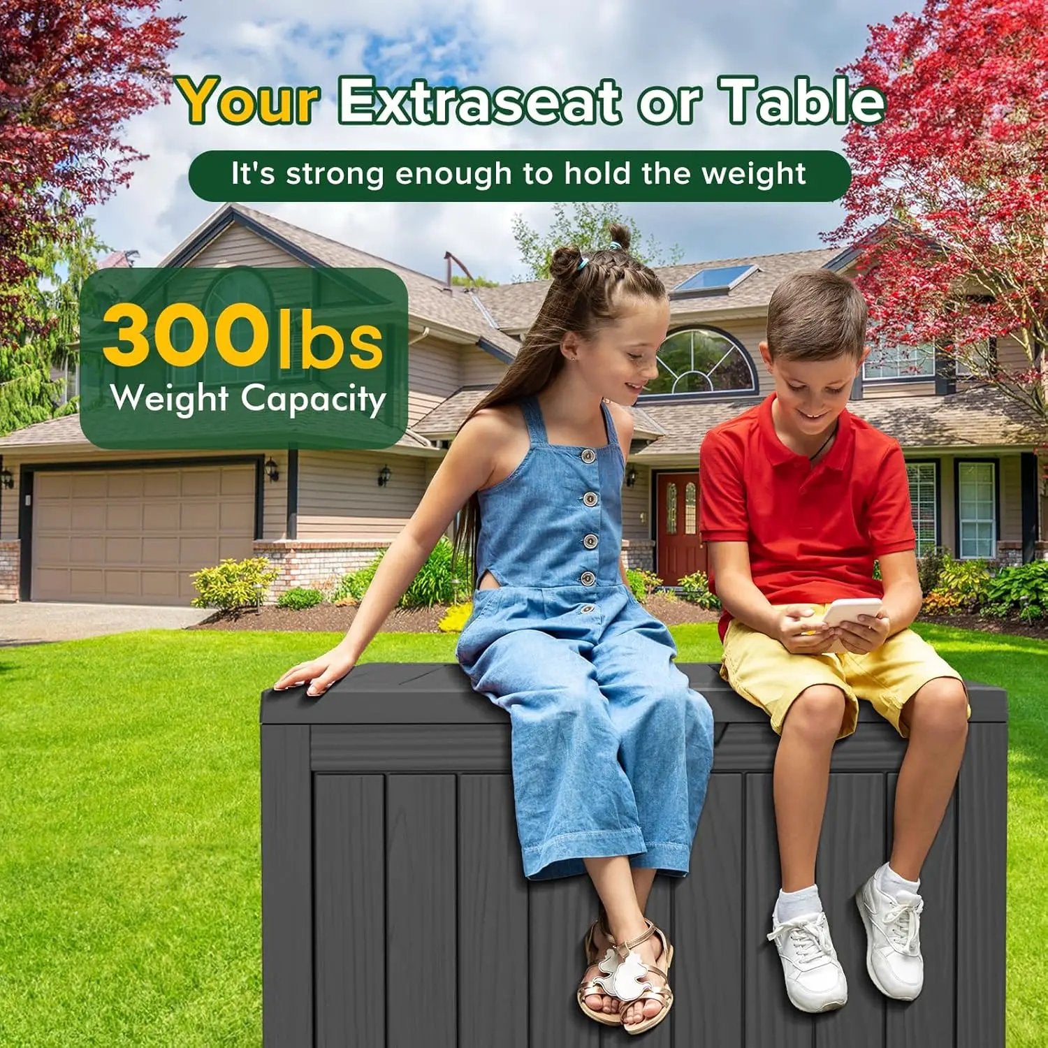 45 Gallon Waterproof Large Resin Deck Box Indoor/Outdoor Lockable Storage Container and Seating for Garden, Pool, and Patio (45 Gallon, Black) by GreenHaven Gardens