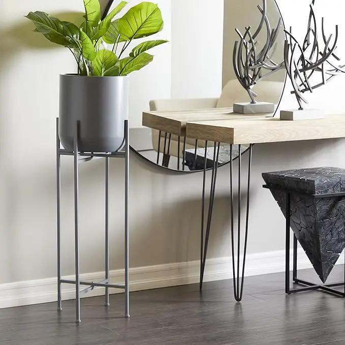 Deco 79 CosmoLiving by Cosmopolitan Metal Round Planter with Removable Stand, 13" x 13" x 36", Dark Gray by GreenHaven Gardens