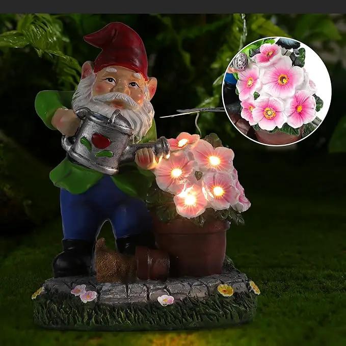 Gnome Figurine Garden Decor, Solar Resin Gnomes Outdoor Statue, Funny Gnome Gift Sculpture Decoration for Home Patio Yard Lawn Porch Ornament by GreenHaven Gardens