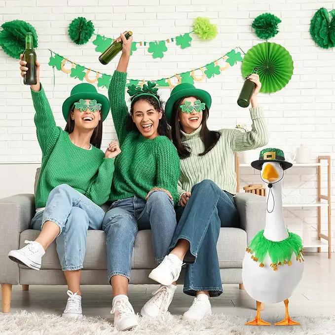 St. Patrick's Day Porch Goose Outfit 23"/ 17'' Statue Tuxedo Bandana Top Hat Cloth for Goose Lawn Decoration(Collar) by GreenHaven Gardens