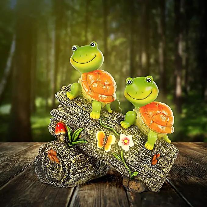 Garden Turtle Figurines Outdoor Decorations, Solar Powered Sweet Frog Face Turtles Resin Statue with 4 LED Lights, Garden Art Spring Fall Winter Christmas Decor for Patio Lawn Yard by GreenHaven Gardens