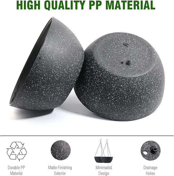WOUSIWER 13 inch 2Pack Large Hanging Planters for Outdoor Indoor Plants with Drainage Holes and Chain, Round Hanging Flower Pots for Garden Home Porch Decor, Black Speckles by GreenHaven Gardens