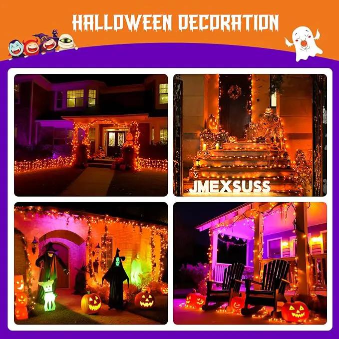 JMEXSUSS 2 Pack Orange Halloween Lights: 100 LED 33ft Solar Halloween Lights Outdoor Waterproof - 8 Modes Orange Lights for Halloween Outside Tree Gardens Party by GreenHaven Gardens