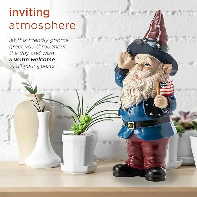 Alpine Corporation 12" Tall Outdoor Patriotic Garden Gnome Saluting Yard Statue Decoration by GreenHaven Gardens