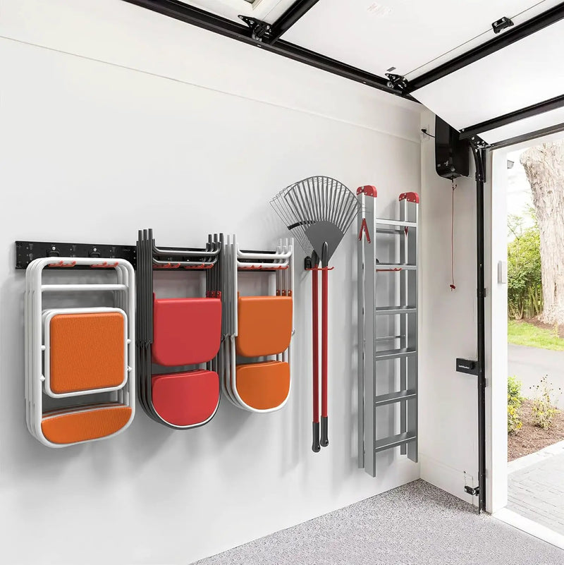 Wallmaster Wall Mount Garage Organizer Tool Storage Rack, Heavy Duty Folding Chair Hangers with 8 Adjustable Hooks, 48-inch Tracks, Max Load 300lbs by GreenHaven Gardens