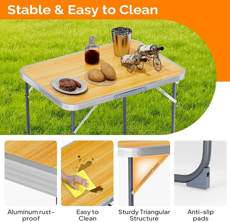 VINGLI 2.3FT Small Camping Table，Portable Camping Table with Carrying Handle, Picnic Table Foldable Table Essentials for Indoor Outdoor by GreenHaven Gardens