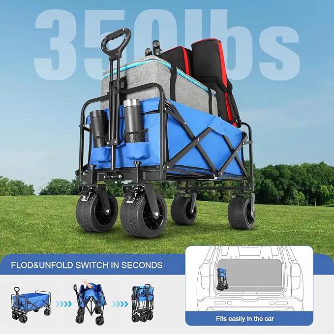 Beach Wagon with Big Wheels for Sand,Collapsible Folding All Terrain Utility Wagons Carts Foldable with Brakes for Sand Camping Sports Outdoor. by GreenHaven Gardens