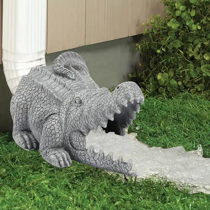 Elenon Crocodile Decorative Gutter Downspout Extension Statue, Gutter Guardian Rain Downspout Extender, Garden Splash Block Outdoor Sculpture for 3" × 4" Down Spouts Decor by GreenHaven Gardens