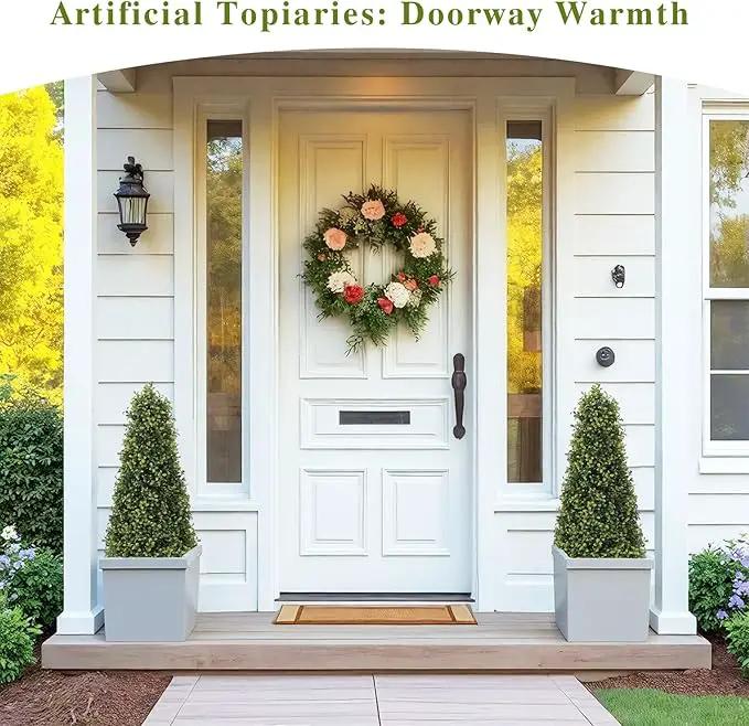 3ft Artificial Boxwood Topiary Trees (Set of 2) - UV Resistant Faux Plants Outdoor, Realistic 36in Fake Cone Bushes and Shrubs for Front Porch, Planter, Patio - Low Maintenance & Evergreen by GreenHaven Gardens