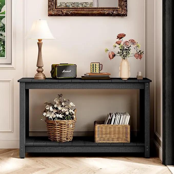 Outdoor Console Table, 48" Weather Resistant HIPS Patio Side Table, 440LBS Weight Capacity, 2-Tier Multifunctional Buffet Bar Storage Organizer for Garden Deck, Black by GreenHaven Gardens