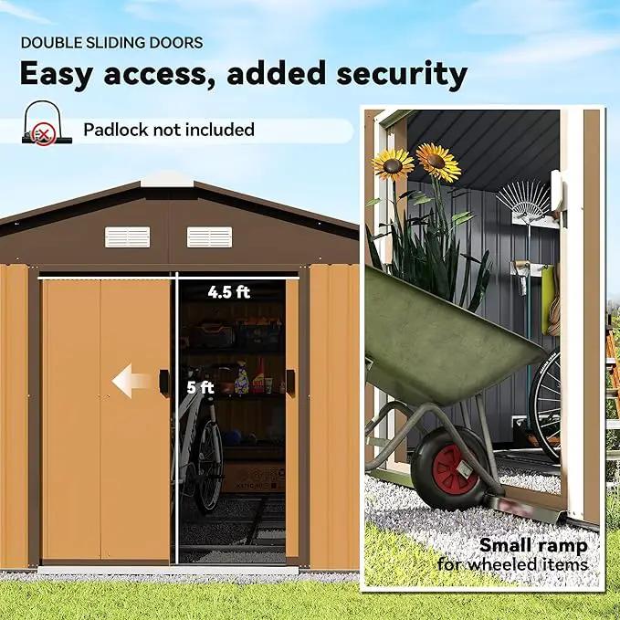 Outsunny 11' x 13' Outdoor Storage Shed, Garden Tool Metal Shed with Foundation Kit, Double Lockable Door, Air Vents and Sloping Roof, for Backyard, Patio, Lawn, Yellow by GreenHaven Gardens