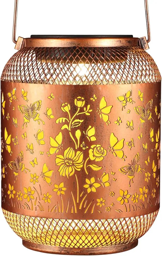 Butterfly Solar Lanterns Outdoor, Birthdays Gifts for Women Mom Grandma, Metal Waterproof Hanging Hollow Out Garden Decorative Solar LED Light for Yard, Patio, Lawn, Porch, Backyard by GreenHaven Gardens