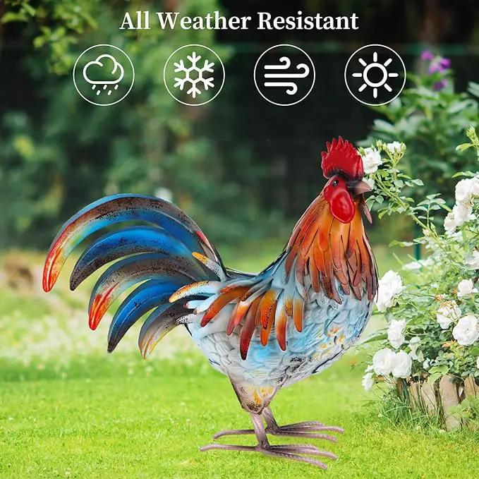 Metal Rooster Decor Garden Statue,Yard Chicken Decorations Outdoor Sculpture for Backyard Patio Kitchen Lawn Ornaments,Birthday Housewarming Gifts for Women Mom by GreenHaven Gardens