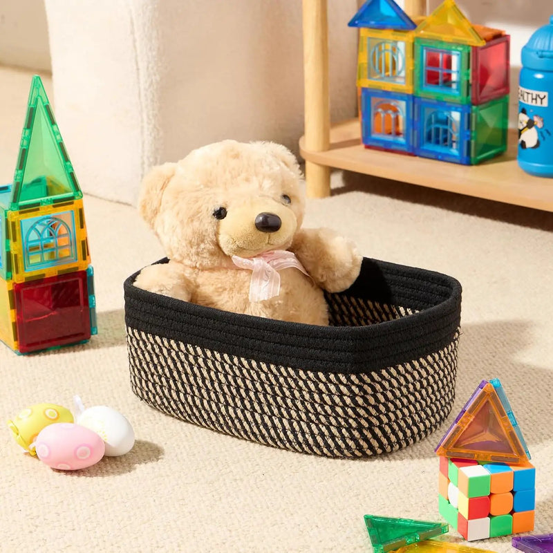 Small Storage Baskets for Organizing | Closet Organizer Bins | Shelf Toy Basket | Woven Rope Baskets | Cube Decorative Box | Shallow Basket | 11.5x7.5x4.7” | 3 Packs Black Brown by GreenHaven Gardens