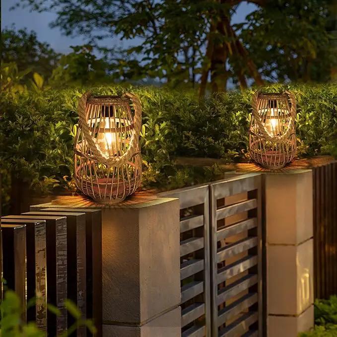 Solar Lantern Outdoor Waterproof Large Rattan Lanterns Decorative Bright Boho Lanterns Lights with Handle Rustic Hanging or Table Lamp for Fence Porch Garden Yard Wedding Decoration by GreenHaven Gardens