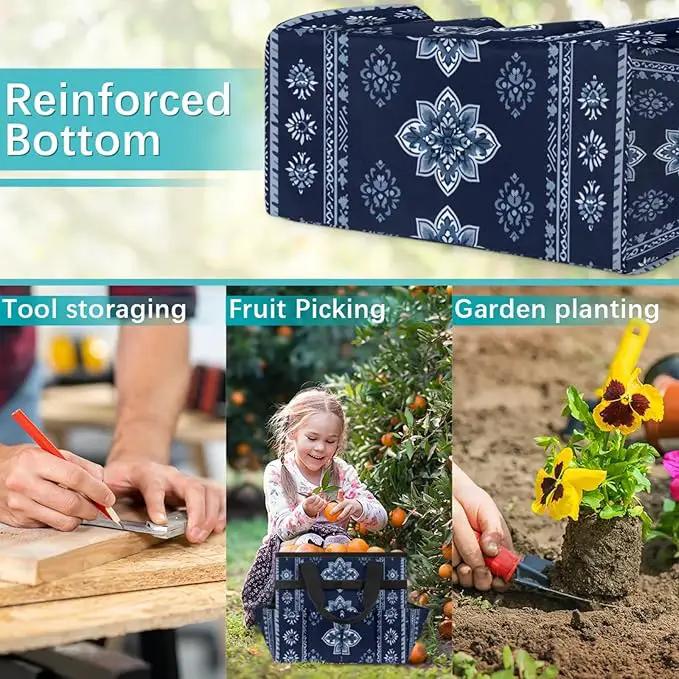 Westward Floral Gardening Tool Bag,Heavy Duty Garden Tote Bag,Portable Oxford Gardening Storage Basket Organizer Handbag with Pockets Handle,Hand Tools Gifts for Outdoor Garden Lawn Yard by GreenHaven Gardens