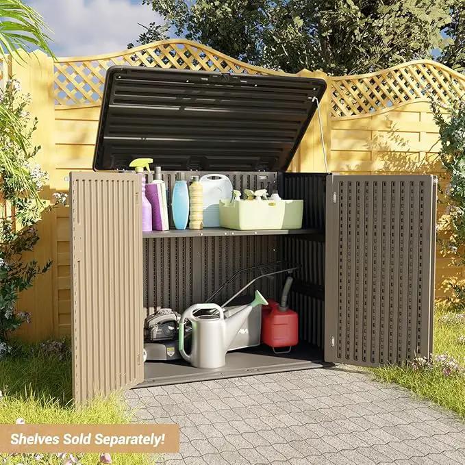 KINYING Larger Outdoor Storage Shed Weather Resistance, Resin Sheds & Outdoor Storage for Garden, Patios, Backyards, 48 Cu.Ft Tool Shed for Garbage Cans, Lawn Mower, Garden Tools,Brown by GreenHaven Gardens