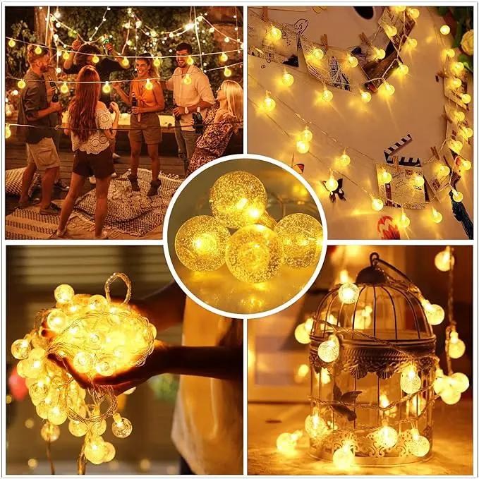 Battery Operated Globe String Lights,Water Proof 33 FT 80 LED Crystal Ball String Lights 8 Modes With Remote Control ,Indoor Outdoor LED Fairy Lights for Home, Christmas, Party Patio, Warm White by GreenHaven Gardens