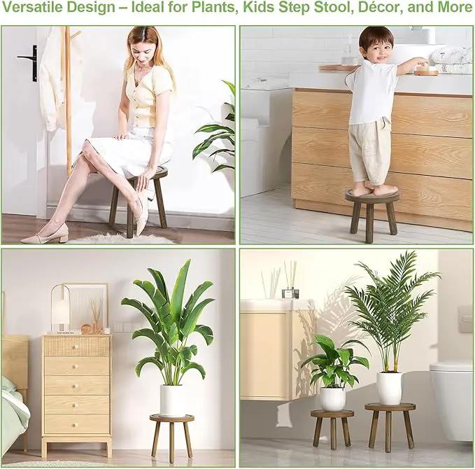 3-Pack Wood Plant Stands Indoor, Single Plant Stand for 6-12 Inch Pots, Mid-Century Modern Plant Stool, Tall Plant Stand for Large Plants for Living Room, Balcony, Office (Dark Gray) by GreenHaven Gardens