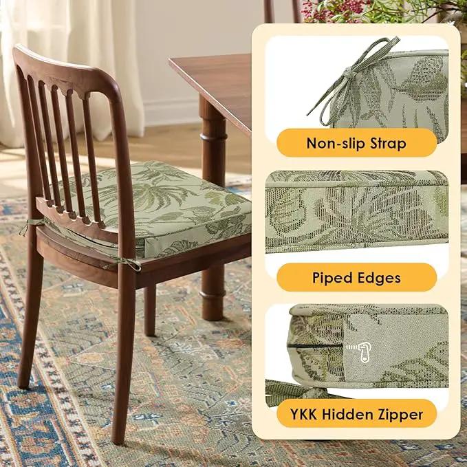 Outdoor Round Corner Seat Cushion, 17"x16"x2", Set of 4, Non Slip Seat Cushion Pads with Removable Cover for Patio Furniture, Garden Yard Lawn, Dark Green Vine by GreenHaven Gardens
